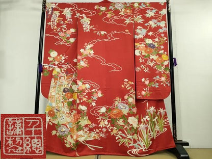 平和屋本店●極上　創業460年・千總　振袖　駒刺繍　几帳吉祥花文　金彩　逸品　DZAB8745kh6