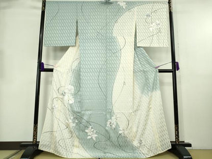 平和屋本店＊極上　夏物　訪問着　手刺繍　網目紋紗　胡蝶蘭　ハート　金銀糸　逸品　DZAB8746kh6
