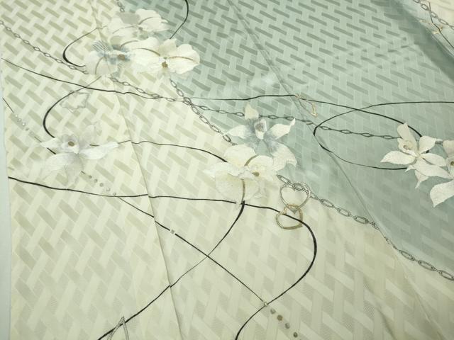 平和屋本店＊極上　夏物　訪問着　手刺繍　網目紋紗　胡蝶蘭　ハート　金銀糸　逸品　DZAB8746kh6