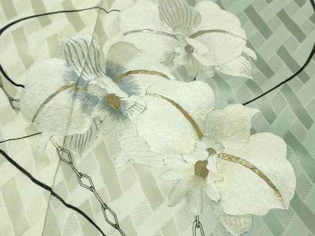 平和屋本店＊極上　夏物　訪問着　手刺繍　網目紋紗　胡蝶蘭　ハート　金銀糸　逸品　DZAB8746kh6