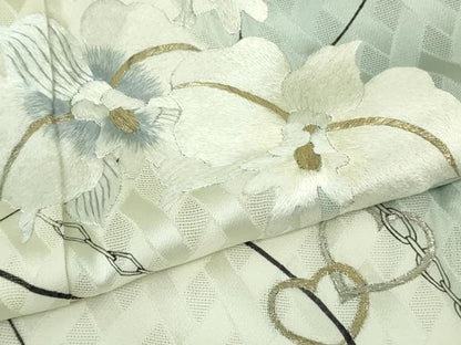 平和屋本店＊極上　夏物　訪問着　手刺繍　網目紋紗　胡蝶蘭　ハート　金銀糸　逸品　DZAB8746kh6