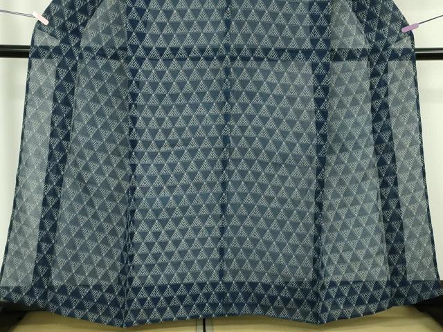 平和屋本店＊極上　夏物　本場小千谷ちぢみ　麻　越後型正藍染　紺仁工房　絽紬　正藍　草木染　鱗　若松葉　証紙付き　逸品　DZAB8748kh6