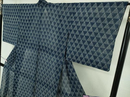 平和屋本店＊極上　夏物　本場小千谷ちぢみ　麻　越後型正藍染　紺仁工房　絽紬　正藍　草木染　鱗　若松葉　証紙付き　逸品　DZAB8748kh6