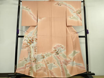 平和屋本店●極上　創業460年・千總　訪問着　駒刺繍　吉祥花文　深支子色地　暈し染め　金彩　大丸扱い　逸品　DZAB8752kh6