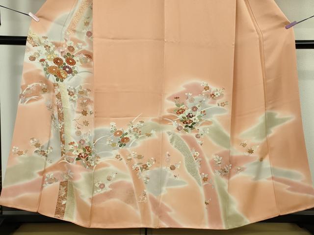 平和屋本店●極上　創業460年・千總　訪問着　駒刺繍　吉祥花文　深支子色地　暈し染め　金彩　大丸扱い　逸品　DZAB8752kh6
