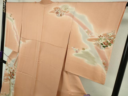 平和屋本店●極上　創業460年・千總　訪問着　駒刺繍　吉祥花文　深支子色地　暈し染め　金彩　大丸扱い　逸品　DZAB8752kh6