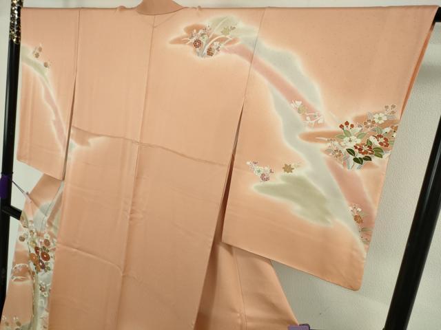 平和屋本店●極上　創業460年・千總　訪問着　駒刺繍　吉祥花文　深支子色地　暈し染め　金彩　大丸扱い　逸品　DZAB8752kh6