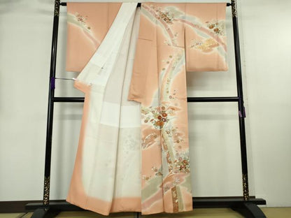 平和屋本店●極上　創業460年・千總　訪問着　駒刺繍　吉祥花文　深支子色地　暈し染め　金彩　大丸扱い　逸品　DZAB8752kh6