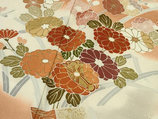 平和屋本店●極上　創業460年・千總　訪問着　駒刺繍　吉祥花文　深支子色地　暈し染め　金彩　大丸扱い　逸品　DZAB8752kh6