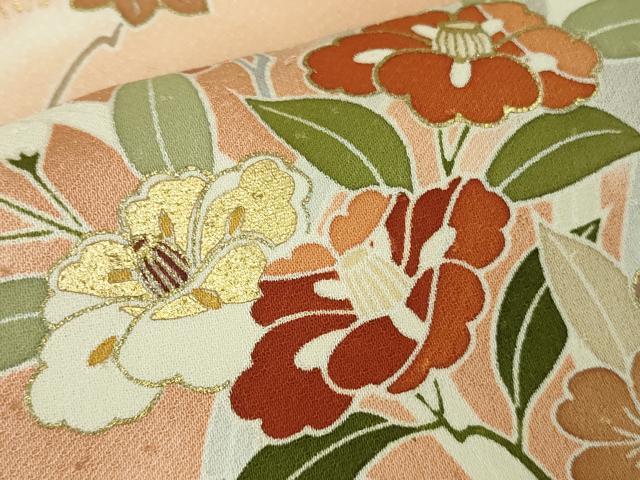 平和屋本店●極上　創業460年・千總　訪問着　駒刺繍　吉祥花文　深支子色地　暈し染め　金彩　大丸扱い　逸品　DZAB8752kh6