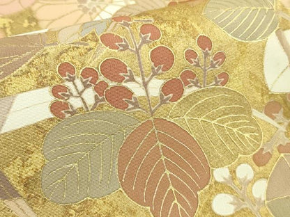 平和屋着物●極上　訪問着　駒刺繍　舞扇吉祥花文　抹茶色地　金彩　ロング丈　逸品　DZAB8753kh6