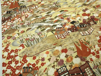 平和屋本店●極上　中国三大刺繍　蘇州刺繍　振袖　駒刺繍　風景吉祥花文　淡黄色地　金彩　逸品　DZAB8754kh6