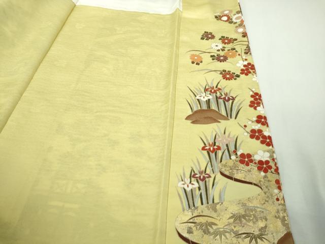 平和屋本店●極上　中国三大刺繍　蘇州刺繍　振袖　駒刺繍　風景吉祥花文　淡黄色地　金彩　逸品　DZAB8754kh6