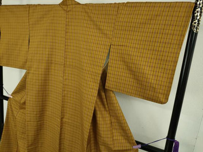 平和屋本店●極上　山下八百子　本場黄八丈　市松綾織　紬　格子　逸品　DZAB8757kh6