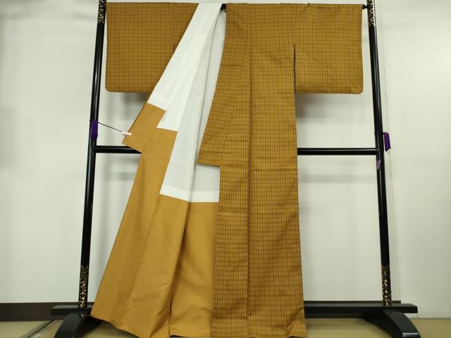 平和屋本店●極上　山下八百子　本場黄八丈　市松綾織　紬　格子　逸品　DZAB8757kh6