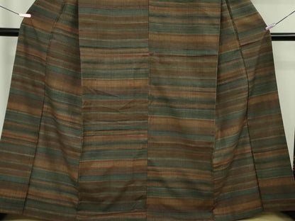 平和屋本店●極上　郡上紬　草木染　横段文　逸品　DZAB8759kh6