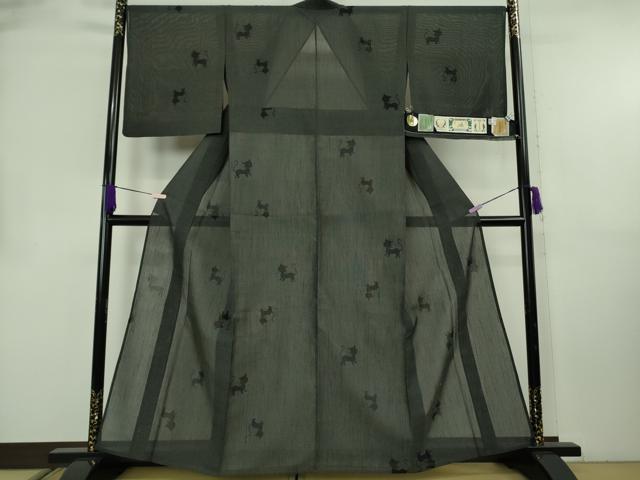 平和屋本店＊極上　夏物　本場結城紬　夏結城　120亀甲　猫シルエット　証紙付き　逸品　DZAB8762kh6