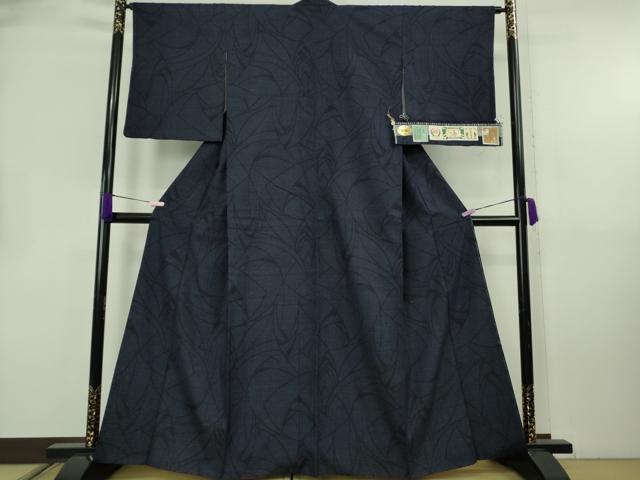 平和屋着物●極上　本場結城紬　重要無形文化財　奥順謹製　80亀甲　濃紺地　証紙付き　逸品　DZAB8763kh6