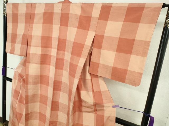 平和屋着物▽極上　山崎青樹作　草木染研究所　紬　単衣　草木染　あかね根　証紙付き　逸品　DZAB8765kh6