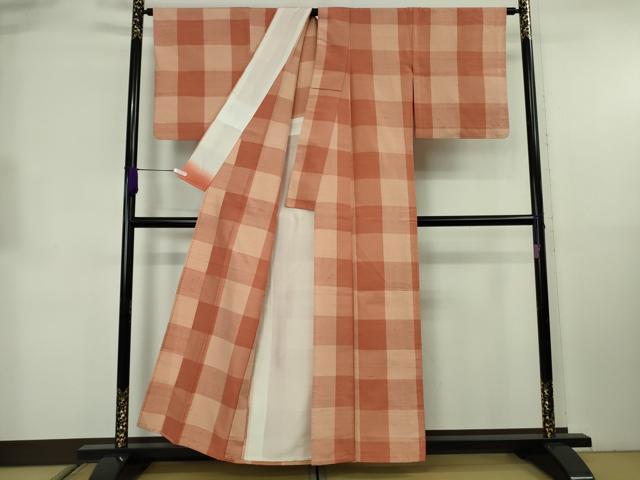 平和屋着物▽極上　山崎青樹作　草木染研究所　紬　単衣　草木染　あかね根　証紙付き　逸品　DZAB8765kh6