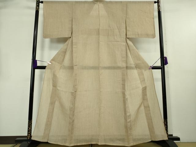 平和屋着物＊極上　夏物　本場小千谷ちぢみ　麻　縞　白橡色×棒茶色　逸品　DZAB8775kh6