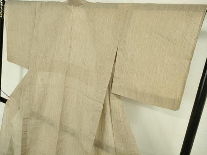 平和屋着物＊極上　夏物　本場小千谷ちぢみ　麻　縞　白橡色×棒茶色　逸品　DZAB8775kh6