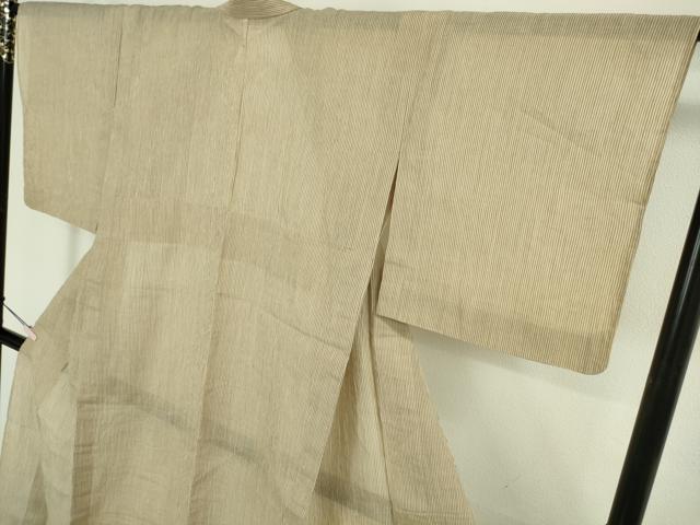 平和屋着物＊極上　夏物　本場小千谷ちぢみ　麻　縞　白橡色×棒茶色　逸品　DZAB8775kh6