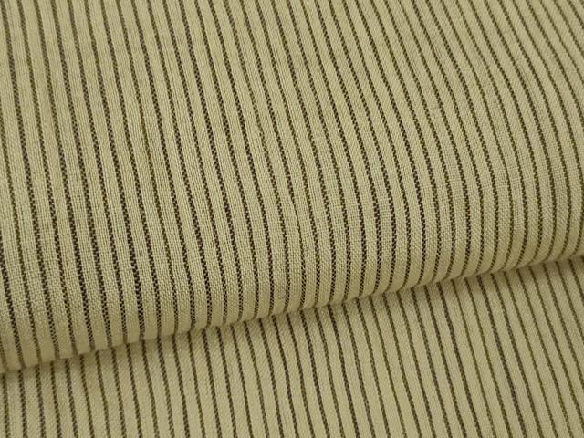 平和屋着物＊極上　夏物　本場小千谷ちぢみ　麻　縞　白橡色×棒茶色　逸品　DZAB8775kh6