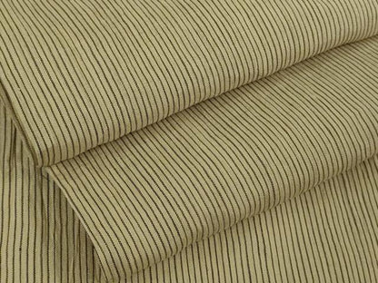 平和屋着物＊極上　夏物　本場小千谷ちぢみ　麻　縞　白橡色×棒茶色　逸品　DZAB8775kh6