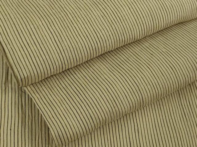 平和屋着物＊極上　夏物　本場小千谷ちぢみ　麻　縞　白橡色×棒茶色　逸品　DZAB8775kh6