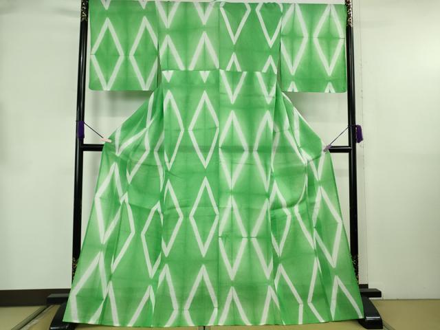 平和屋着物＊極上　夏物　本場小千谷ちぢみ　麻　菱文　逸品　DZAB8776kh6