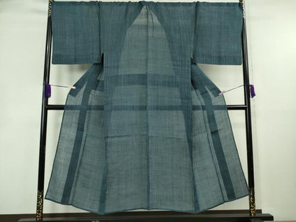 平和屋着物＊極上　夏物　男性　本場小千谷ちぢみ　キングサイズ　麻　縞　逸品　DZAB8777kh6