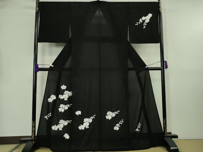平和屋本店＊極上　夏物　訪問着　絽　総刺繍　胡蝶蘭　黒地　金糸　逸品　未使用　DZAB8778kh6