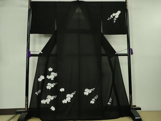 平和屋本店＊極上　夏物　訪問着　絽　総刺繍　胡蝶蘭　黒地　金糸　逸品　未使用　DZAB8778kh6