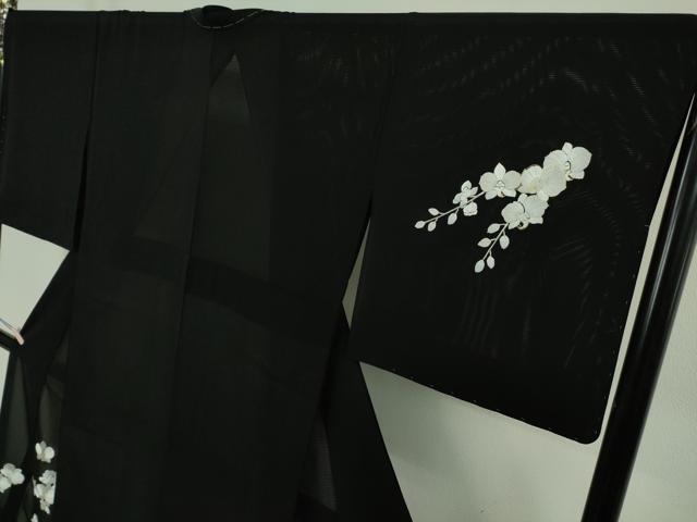 平和屋本店＊極上　夏物　訪問着　絽　総刺繍　胡蝶蘭　黒地　金糸　逸品　未使用　DZAB8778kh6