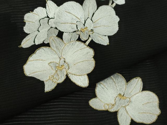 平和屋本店＊極上　夏物　訪問着　絽　総刺繍　胡蝶蘭　黒地　金糸　逸品　未使用　DZAB8778kh6