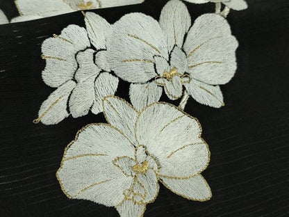 平和屋本店＊極上　夏物　訪問着　絽　総刺繍　胡蝶蘭　黒地　金糸　逸品　未使用　DZAB8778kh6