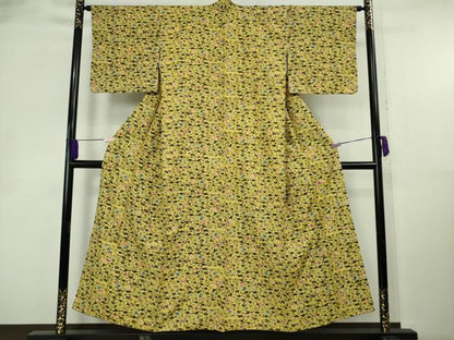 平和屋本店●極上　本場琉球紅型　小紋　紬地　花楓文　芥子色地　逸品　DZAB8781kh6