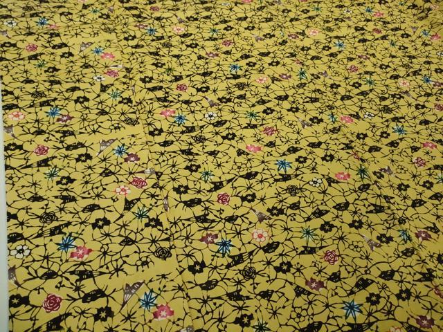 平和屋本店●極上　本場琉球紅型　小紋　紬地　花楓文　芥子色地　逸品　DZAB8781kh6