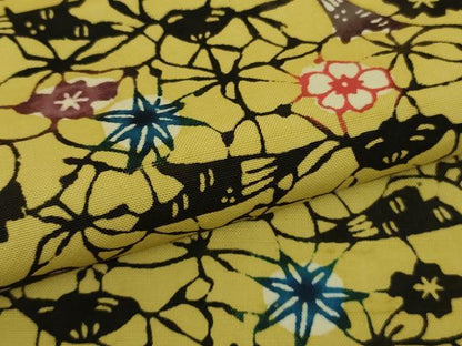 平和屋本店●極上　本場琉球紅型　小紋　紬地　花楓文　芥子色地　逸品　DZAB8781kh6