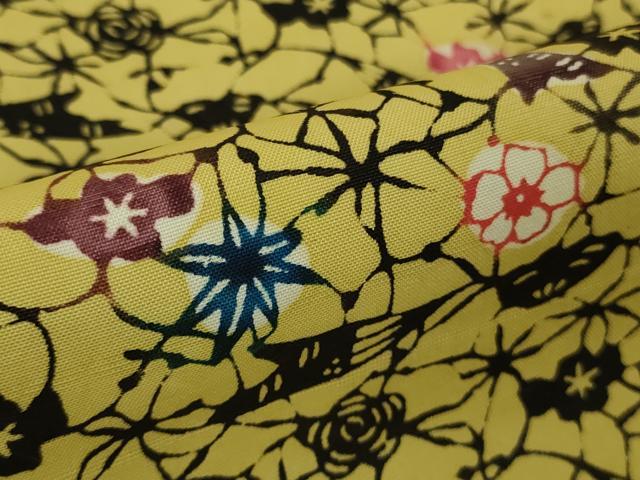 平和屋本店●極上　本場琉球紅型　小紋　紬地　花楓文　芥子色地　逸品　DZAB8781kh6