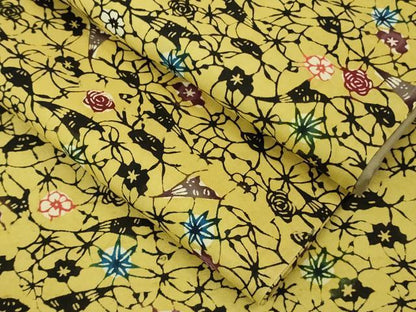 平和屋本店●極上　本場琉球紅型　小紋　紬地　花楓文　芥子色地　逸品　DZAB8781kh6