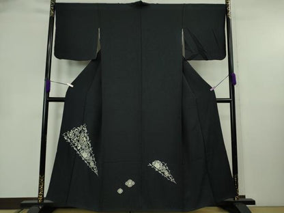 平和屋着物●極上　訪問着　総刺繍　花唐草文　濃い紺地　金糸　逸品　DZAB8786kh6