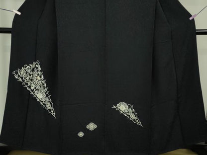平和屋着物●極上　訪問着　総刺繍　花唐草文　濃い紺地　金糸　逸品　DZAB8786kh6