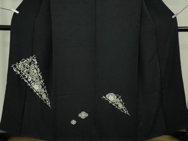 平和屋着物●極上　訪問着　総刺繍　花唐草文　濃い紺地　金糸　逸品　DZAB8786kh6