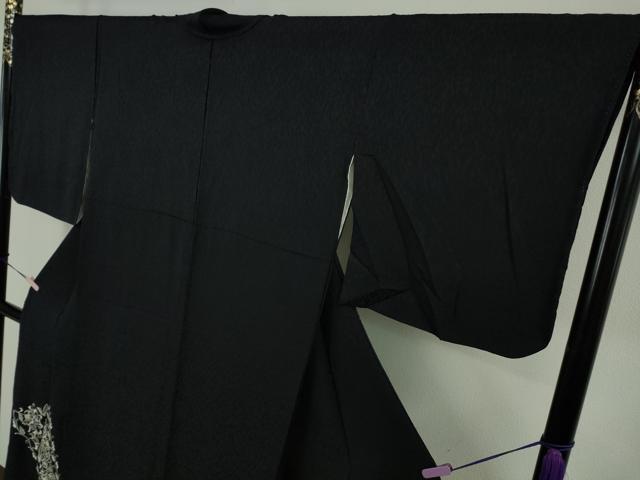 平和屋着物●極上　訪問着　総刺繍　花唐草文　濃い紺地　金糸　逸品　DZAB8786kh6