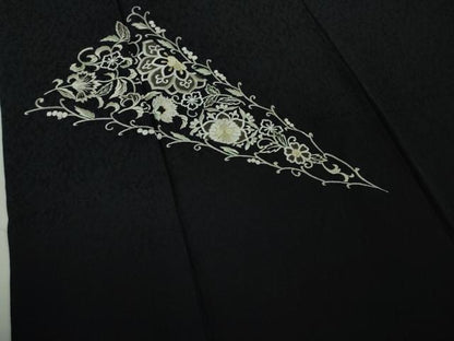 平和屋着物●極上　訪問着　総刺繍　花唐草文　濃い紺地　金糸　逸品　DZAB8786kh6