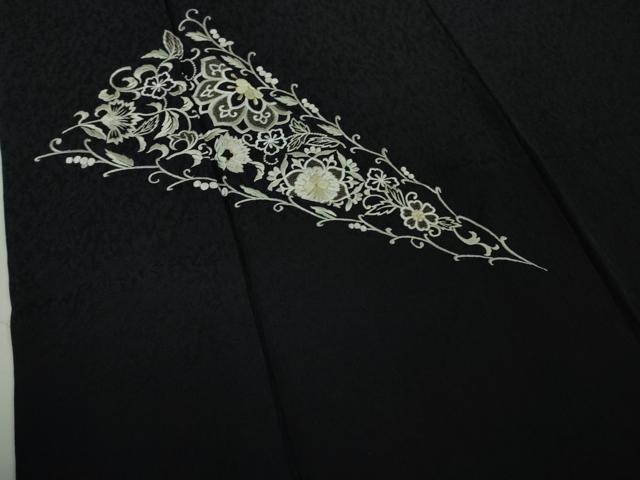 平和屋着物●極上　訪問着　総刺繍　花唐草文　濃い紺地　金糸　逸品　DZAB8786kh6