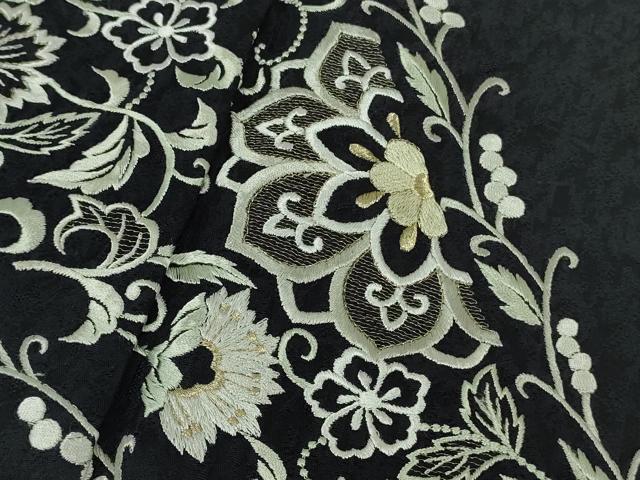 平和屋着物●極上　訪問着　総刺繍　花唐草文　濃い紺地　金糸　逸品　DZAB8786kh6