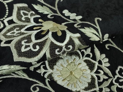 平和屋着物●極上　訪問着　総刺繍　花唐草文　濃い紺地　金糸　逸品　DZAB8786kh6